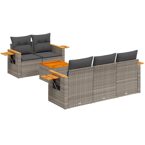 vidaXL Salon de jardin 6 Pièces avec coussins gris résine tressée