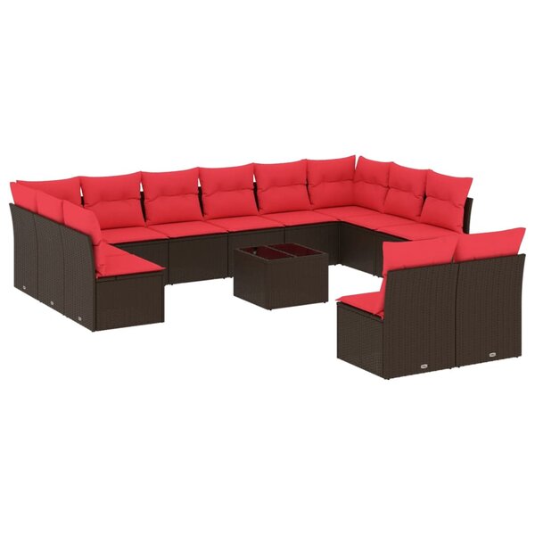vidaXL Salon de jardin avec coussins 13 Pièces marron résine tressée