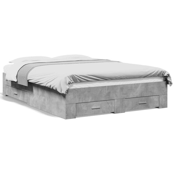 vidaXL Cadre de lit avec tiroirs sans matelas gris béton 120x200 cm