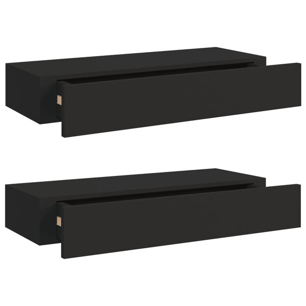 vidaXL Étagères à tiroirs murales 2 Pièces Noir 60x23 5x10 cm MDF