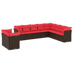 vidaXL Salon de jardin 10 Pièces avec coussins marron résine tressée