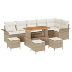 Ensemble de Canapés de Jardin vidaXL 10 Pièces avec Coussins Beige Poly Rotin Acacia