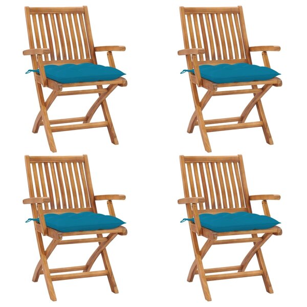 vidaXL Chaises pliables de jardin avec coussins lot de 4 Teck solide