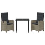 vidaXL Ensemble de salle à manger pour jardin 3 Pièces Gris polyrotin