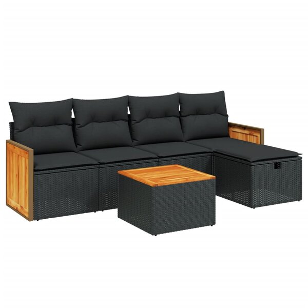 vidaXL Salon de jardin 6 Pièces avec coussins noir résine tressée