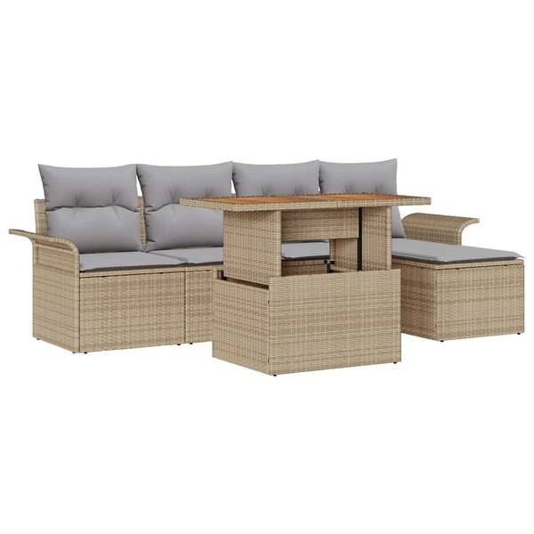 vidaXL Ensemble de canapé de jardin 6 Pièces Beige Poly rotin