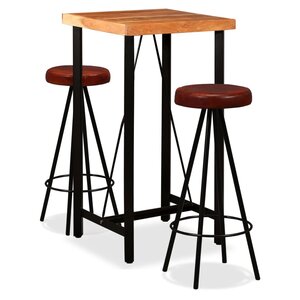 vidaXL Ensemble de bar 3 Pièces Bois d'acacia massif et cuir véritable