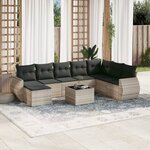 vidaXL Salon de jardin 9 Pièces avec coussins gris clair résine tressée