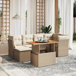 vidaXL Salon de jardin avec coussins 7 Pièces beige résine tressée