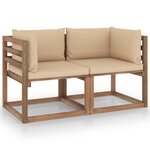 vidaXL Canapé palette de jardin 2 places et coussins beige Pinède