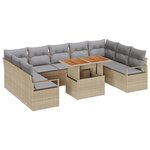 Ensemble de Canapé de Jardin de 10 Pièces vidaXL avec Coussins Beige en Poly Rattan Acacia