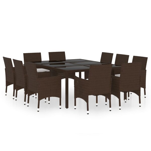 vidaXL Ensemble à Manger de jardin 11Pièces poly rotin bois solide brun