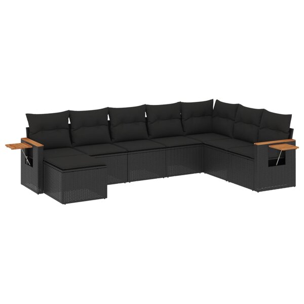 vidaXL Salon de jardin 8 Pièces avec coussins noir résine tressée