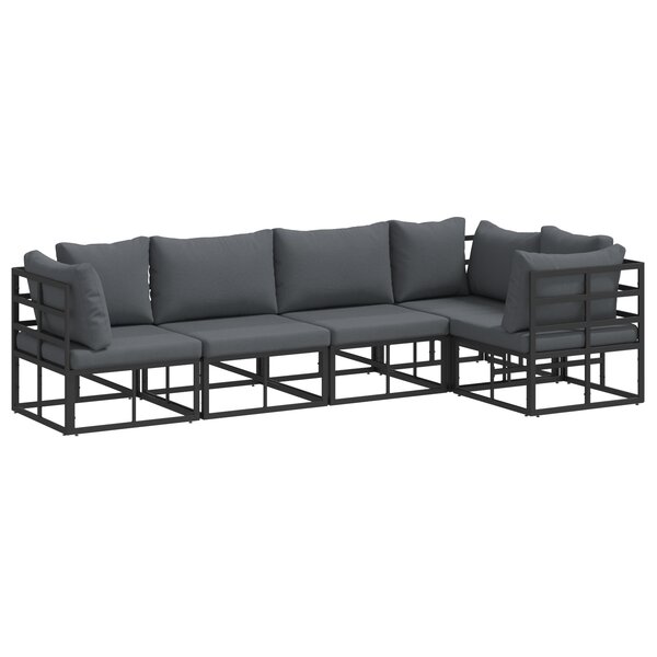 vidaXL Ensemble de canapé de jardin avec coussin 5 Pièces Noir Aluminium