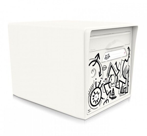 Boîte aux lettres normalisée 1 face blanche-artiste – "Vache de France" [VanLuc] – fabriquée en France – en résine – ne rouille pas – porte interchangeable