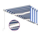 vidaXL Auvent manuel rétractable avec store et LED 6x3 m Bleu et blanc