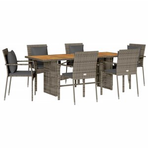 vidaXL Ensemble à manger de jardin et coussins 7 Pièces gris rotin