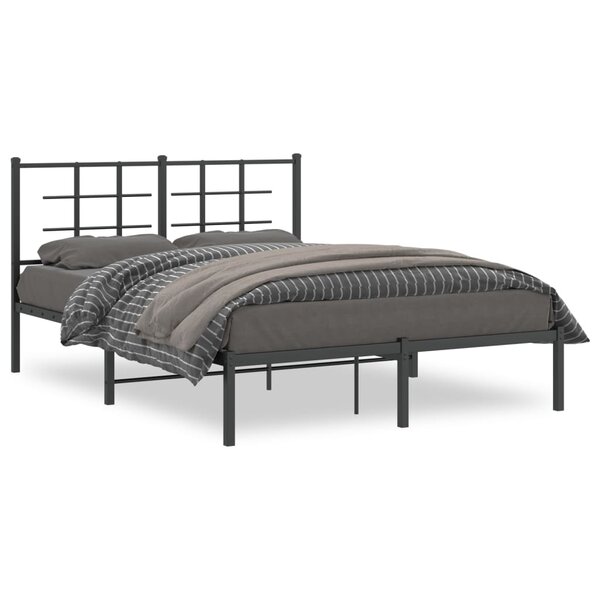 vidaXL Cadre de lit métal sans matelas avec tête de lit noir 135x190cm