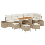 Canapés de jardin 10 pièces avec coussins Beige Poly Rotin Acacia