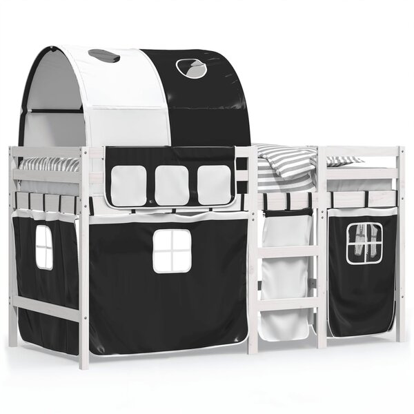 vidaXL Lit mezzanine enfants et tunnel blanc/noir 90x200 cm pin massif