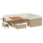 Ensemble de Canapé de Jardin de 12 Pièces avec Coussins Beige Rotin Poly Acacia