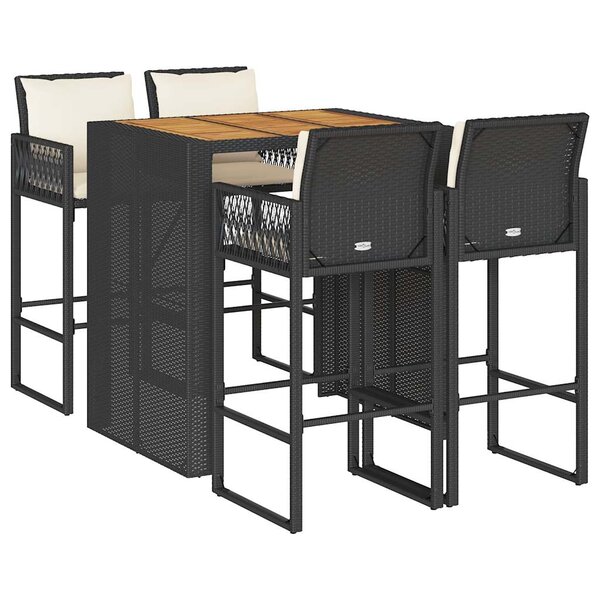 vidaXL Ensemble de bar de jardin 5 Pièces avec coussins noir poly rotin