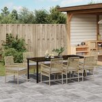 vidaXL Ensemble de salle à manger de jardin 9 pièces avec coussins Beige Poly Rattan
