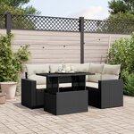 vidaXL Salon de jardin 5 Pièces avec coussins noir résine tressée