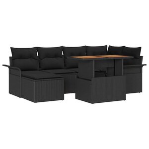 vidaXL Ensemble de canapé de jardin avec coussin 7 Pièces Noir