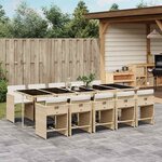 vidaXL Ensemble à manger de jardin et coussins 11 Pièces beige poly rotin
