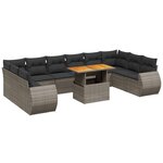 vidaXL Salon de jardin 11 Pièces avec coussins gris résine tressée