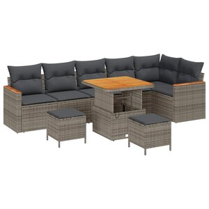 vidaXL Ensemble de canapé de jardin 9 Pièces Gris polyrotin