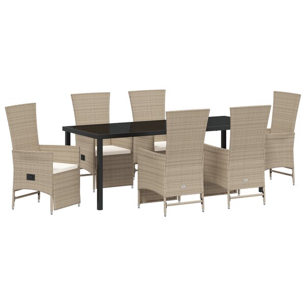 vidaXL Ensemble de salle à manger de jardin 7 pièces avec coussins Beige Poly Rattan