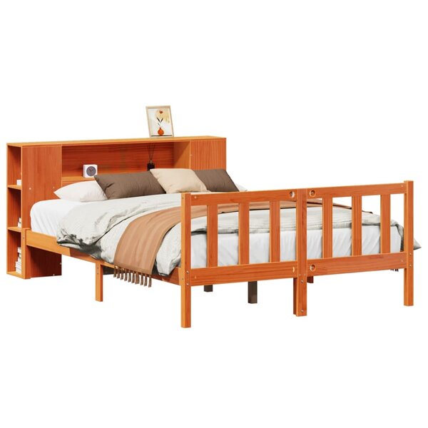vidaXL Lit bibliothèque sans matelas cire marron 135x190 cm pin massif