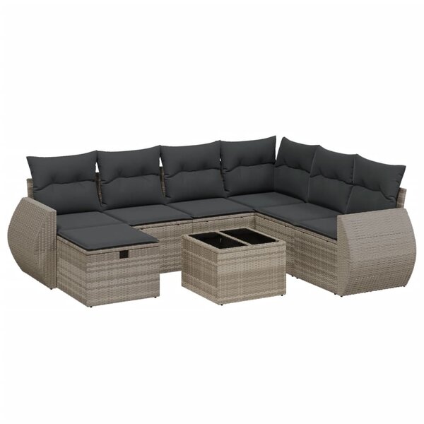 vidaXL Salon de jardin 8 Pièces avec coussins gris clair résine tressée