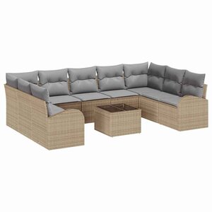 vidaXL Ensemble de canapé de jardin 10 Pièces Beige Poly rotin