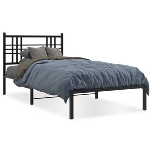 vidaXL Cadre de lit métal sans matelas avec tête de lit noir 90x200 cm