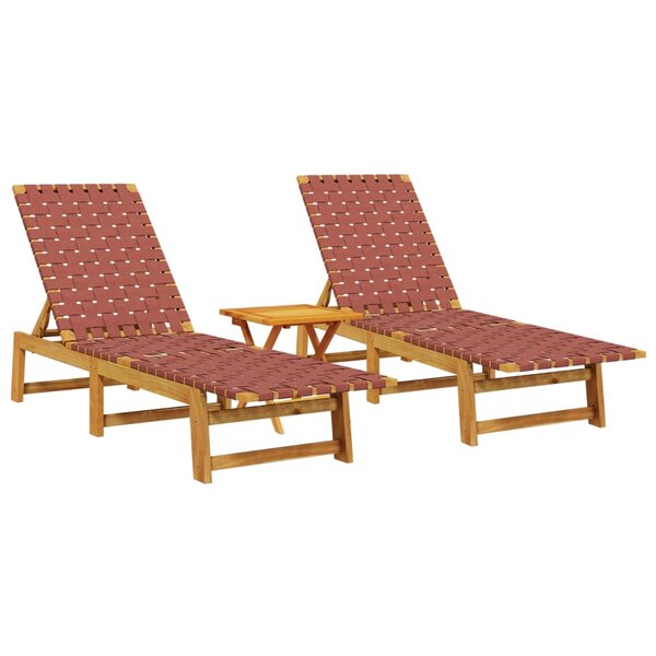vidaXL Chaises longues lot de 2 avec table rouge bois massif d'acacia