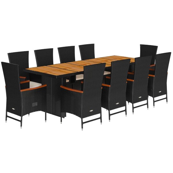 vidaXL Ensemble à manger de jardin 11 Pièces coussins noir résine tressée