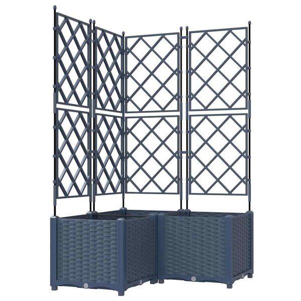 vidaXL Bac à fleurs avec Treillis 3 Pièces Gris 80 x 80 x 143 cm PP