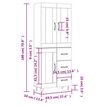 vidaXL Buffet haut Blanc 69 5x34x180 cm Bois d'ingénierie
