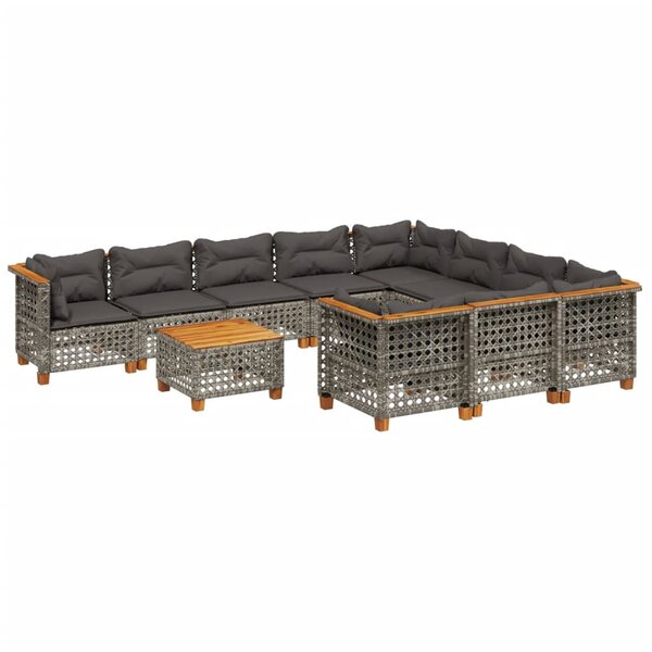 vidaXL Salon de jardin 11 Pièces avec coussins gris résine tressée
