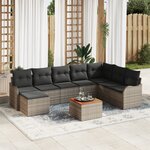 Ensemble de Canapé de Jardin 9 Pièces avec Coussins Gris Poly Rotin Acacia