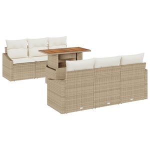 vidaXL Ensemble de canapé de jardin 7 pièces avec coussins beige en poly rotin