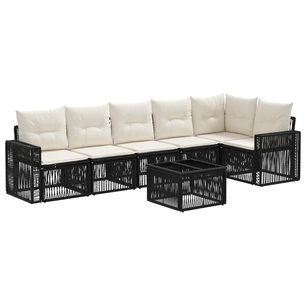 vidaXL Ensemble de canapé de jardin 7 Pièces Noir et blanc crème