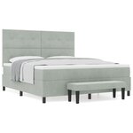 vidaXL Lit à Ressorts avec Matelas & Banc Gris Clair 180x200 cm Velours
