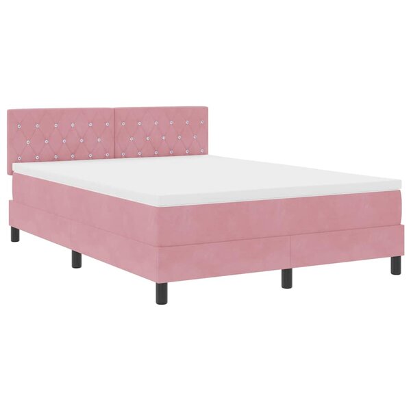 Lit de box spring avec matelas et LED rose 160x200 cm en velours