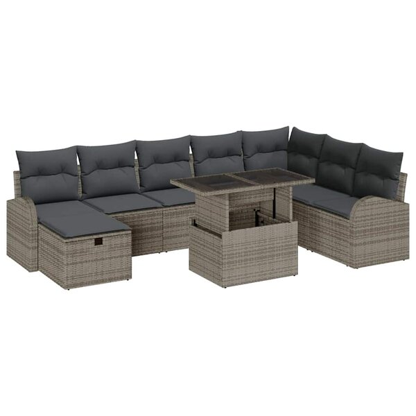 vidaXL Canapé de jardin 9 pièces avec coussins gris en rotin synthétique