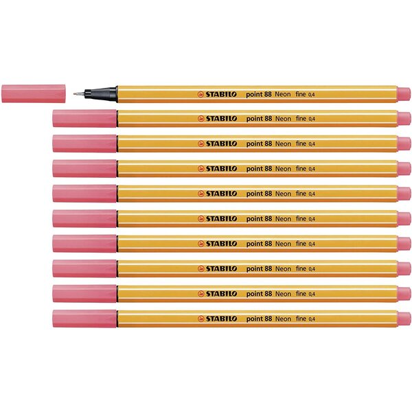 Stylo-Feutre POINT 88 Pointe Fine 0 4 mm Rouge FLUO x 10 STABILO