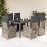 vidaXL Ensemble à manger de jardin et coussins 7 Pièces gris rotin